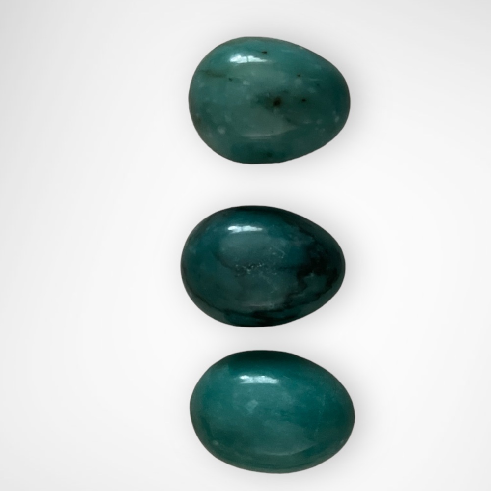 Set of 3 Green Marble Eggs | Polished Stone Decorative Eggs